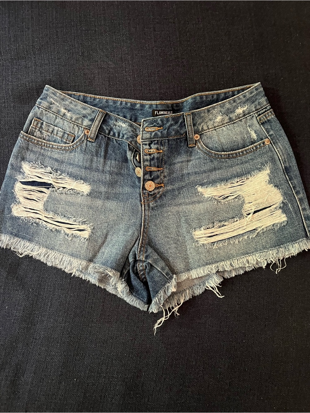 Flamingals Denim Distressed Blue Women's Denim Shorts
